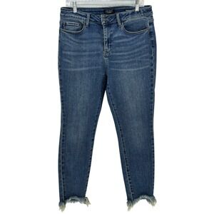 Judy Blue Womens Skinny Fit Jeans Distressed Frayed Hem Blue Size 13 31